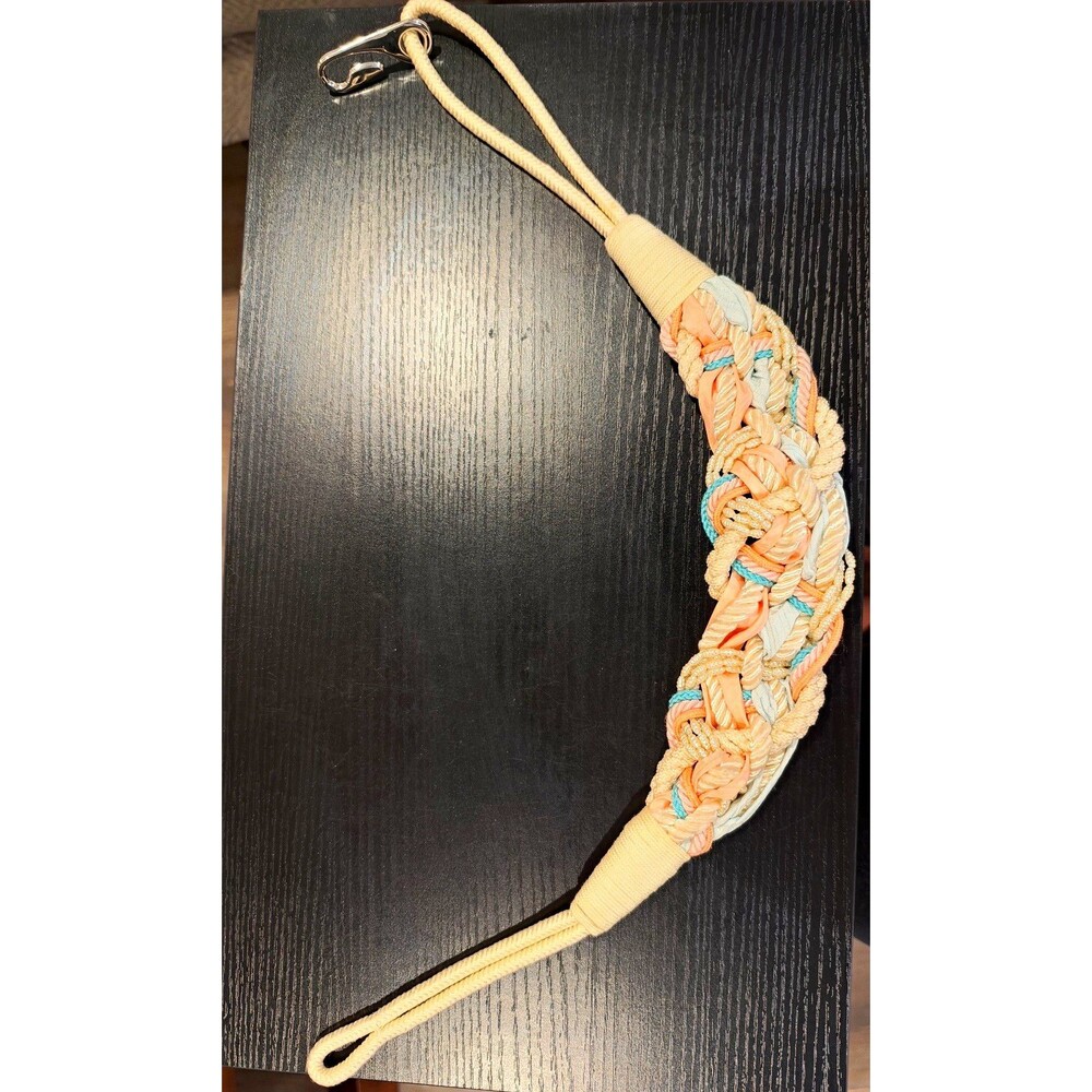 Vintage 80s 90s Ivory Braided Rope Belt Faux Pearl Lace Gold Hook Romantic